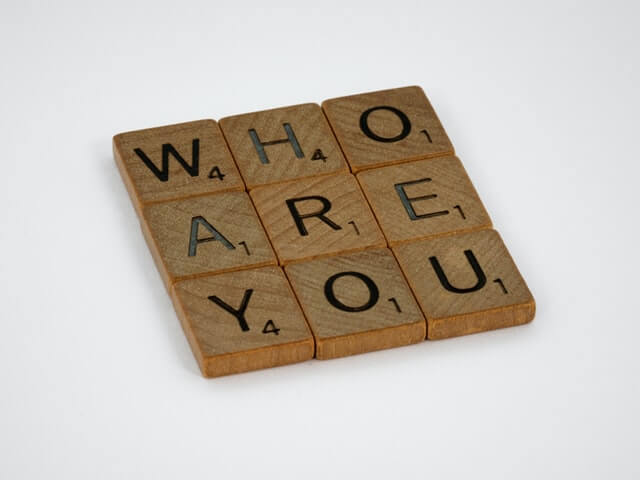 Lettres issues d'un jeu en bois 'Who are you?'