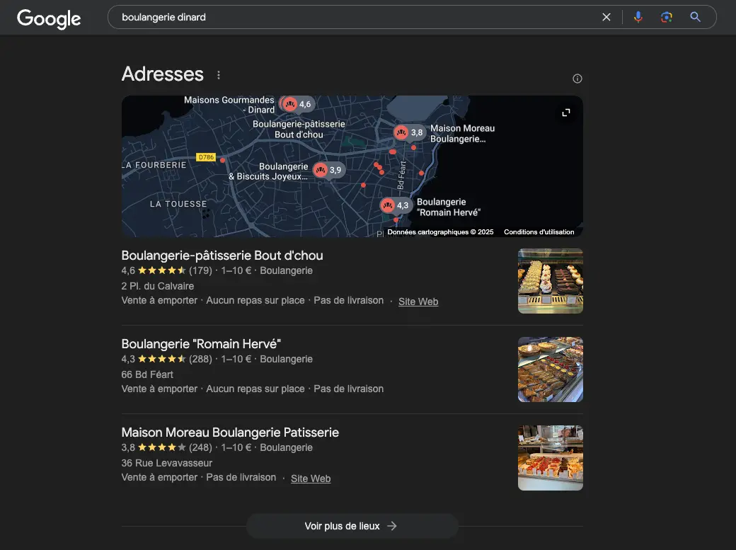 exemple résultats seo local boulangerie à Dinard